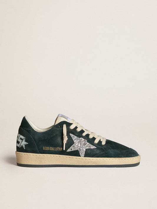 Green suede with a silver glitter star