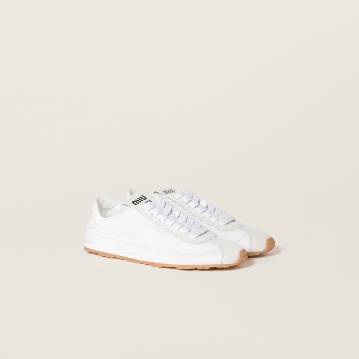 Plume sneakers in white, made from technical fabric and suede