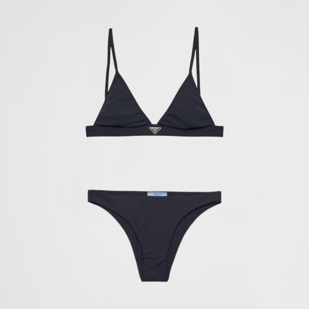 Geripptes Bikini-Set Schwarz