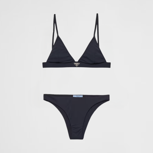 Geripptes Bikini-Set Schwarz