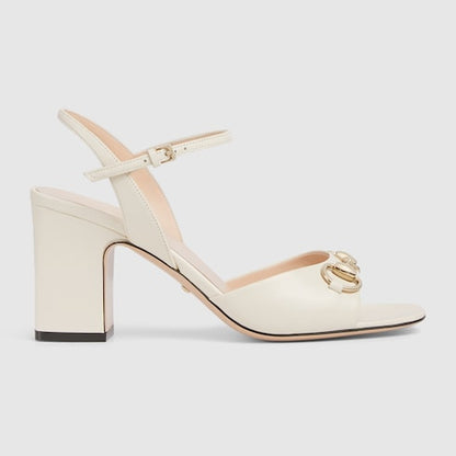Damen-Sandalen mit Absatz und Morsetto aus weißem Leder