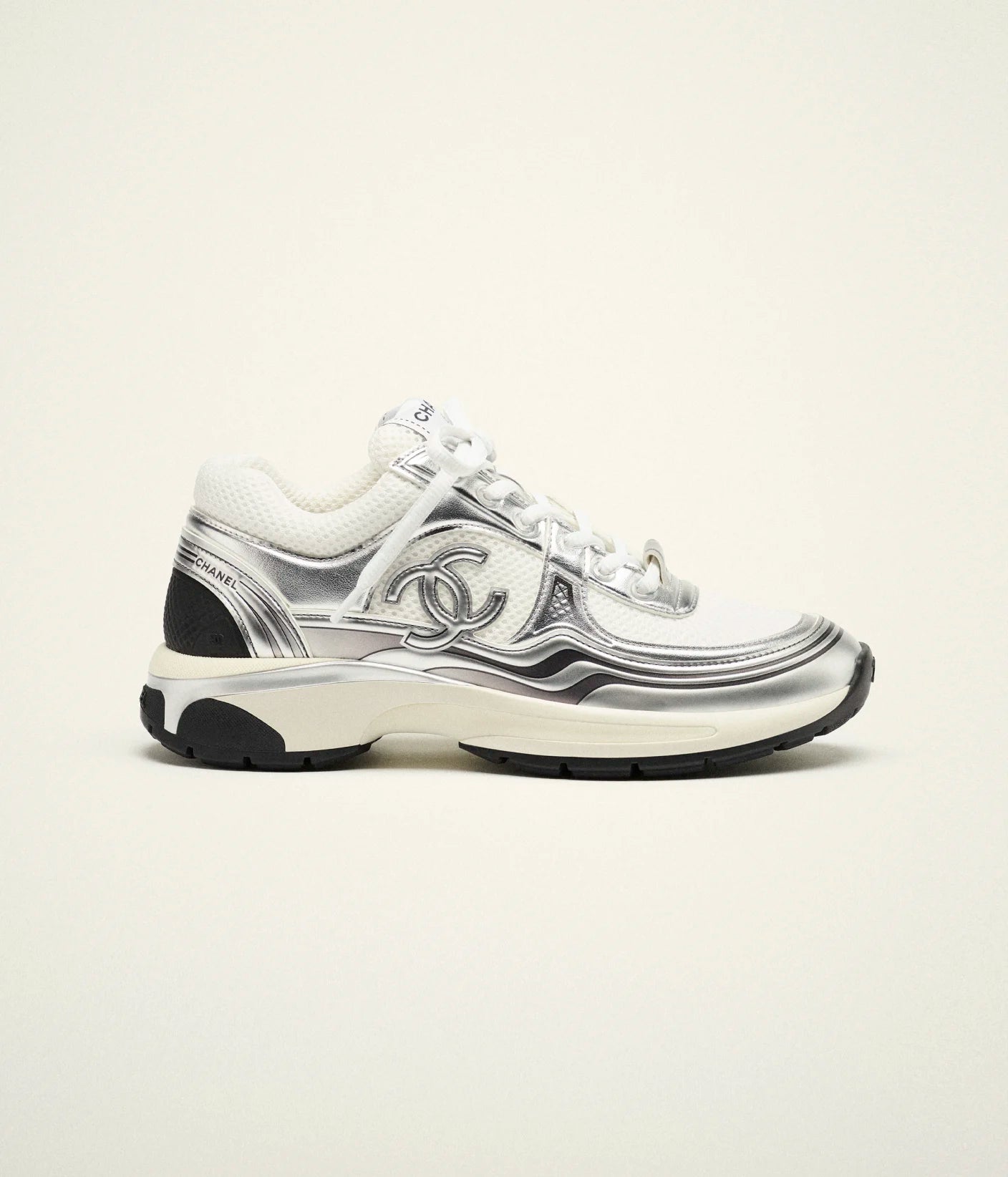Fabric trainers in white and silver