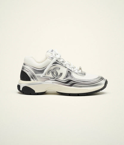 Fabric trainers in white and silver