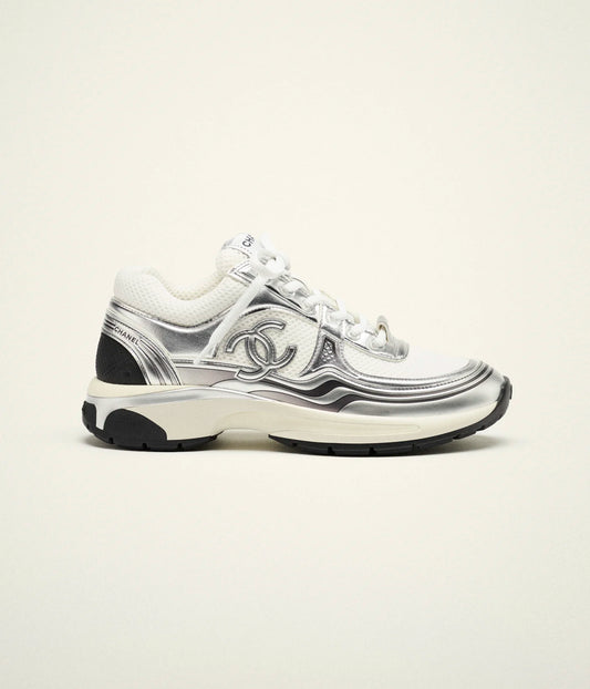 Fabric trainers in white and silver