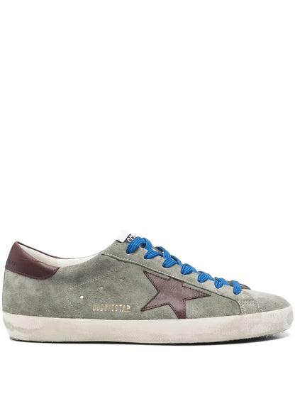 Super Star in green suede with star and burgundy heel