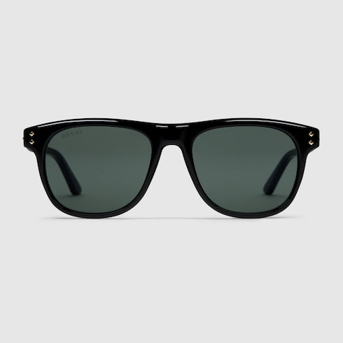 Men's Square Sunglasses in Shiny Black Acetate with Metal Rivets