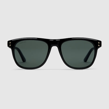 Men's Square Sunglasses in Shiny Black Acetate with Metal Rivets