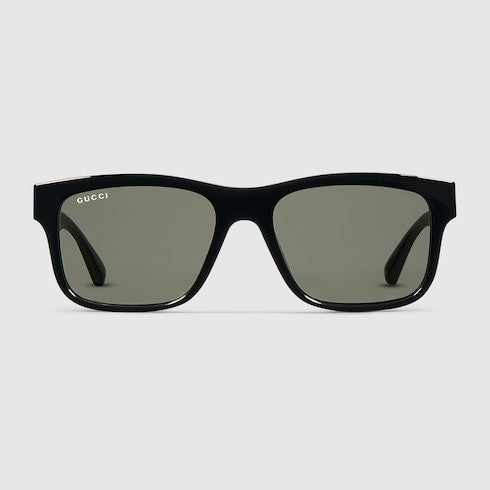 Rechteckige Sonnenbrille aus glänzendem schwarzem Acetat Herren