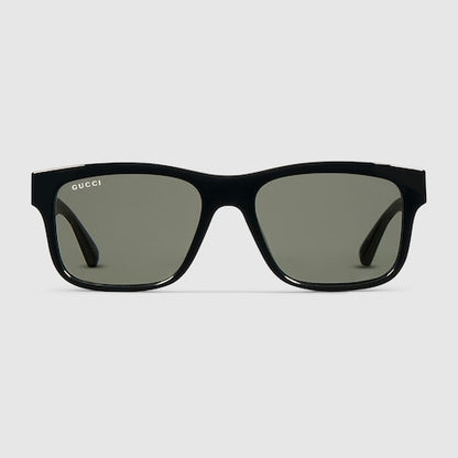 Rechteckige Sonnenbrille aus glänzendem schwarzem Acetat Herren