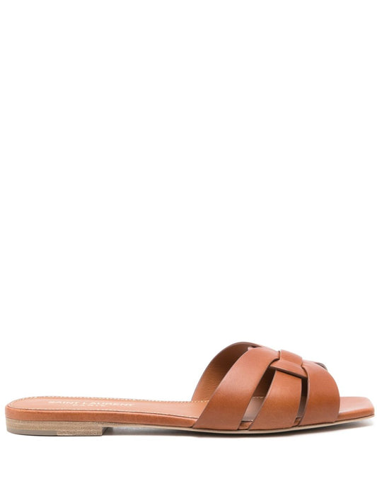 Flat Tribute sandals in brown calfskin