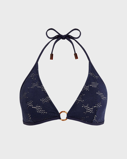 Damen-Triangel-Bikini-Set aus Fleur-Jacquard Marineblau