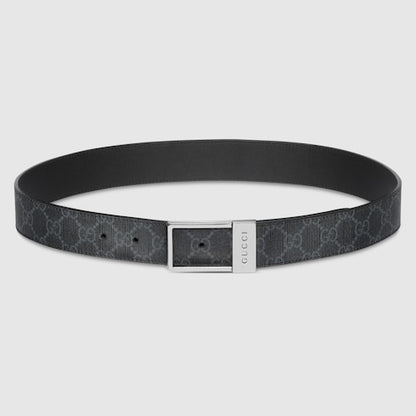 GG belt with rectangular buckle in grey, men's