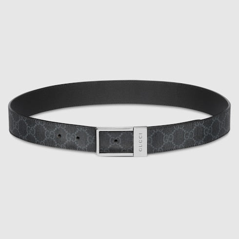 GG belt with rectangular buckle in grey, men's