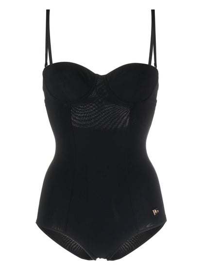 Badeanzug mit Cut-outs Logo und Plakette Schwarz