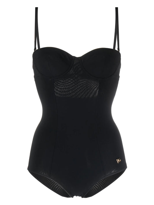 Badeanzug mit Cut-outs Logo und Plakette Schwarz
