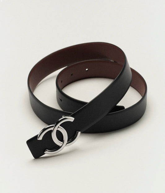 Calfskin and metal belts in black, burgundy and silver