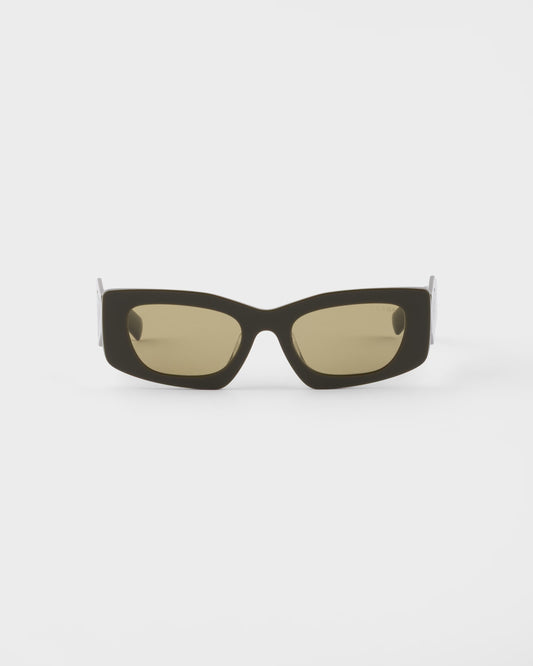 Sunglasses with triangle logo and olive lenses
