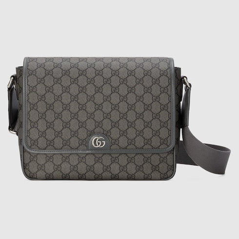Ophidia medium shoulder bag in soft GG Supreme fabric, grey and black