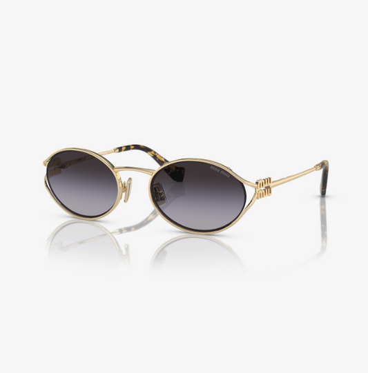 Gold-colored frame, grey lenses