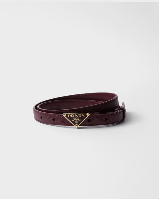 Bordeaux red Saffiano leather belts for women