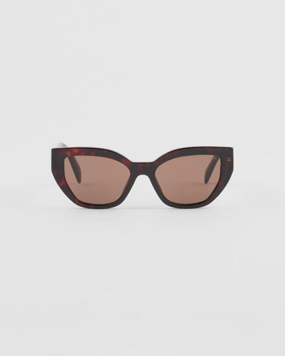 Sonnenbrille cat-eye mit Logo in Kaffeebraun
