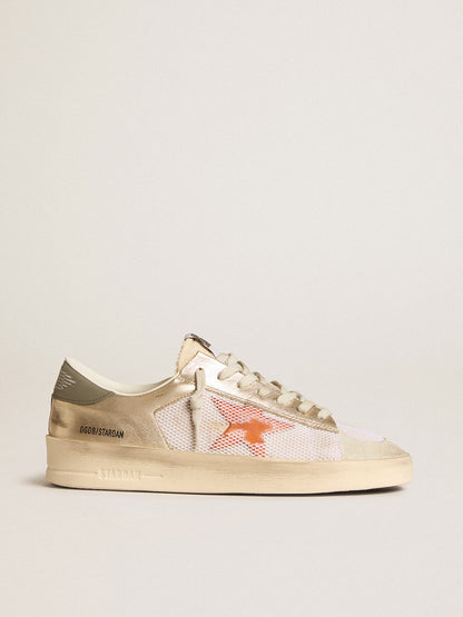 Stardan in white mesh with orange star and platinum leather details