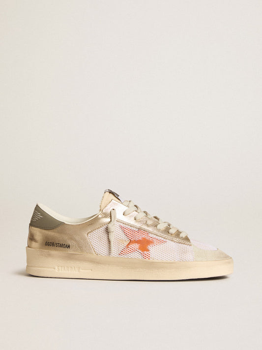 Stardan in white mesh with orange star and platinum leather details