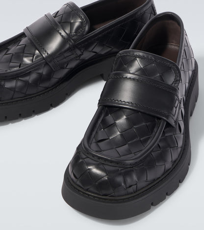 Haddock Loafer aus geflochtenem Leder Schwarz mit Gummisohle