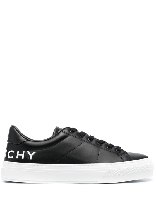 Leather sneakers with black logo print