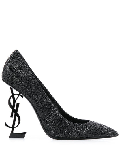 Opyum Pumps aus schwarzem, glitzerndem Kalbsleder