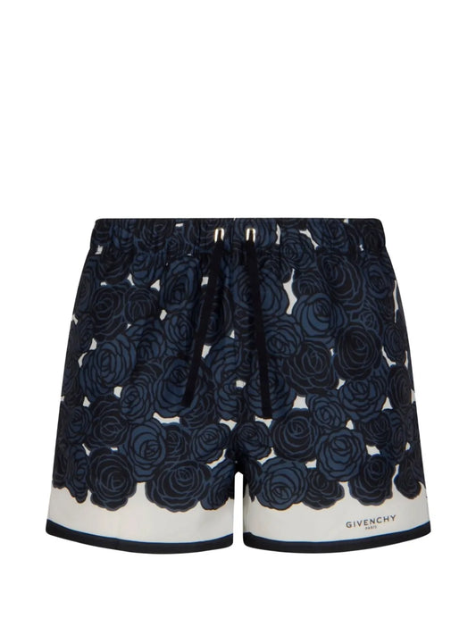 Badehose mit floralem Print Marineblau