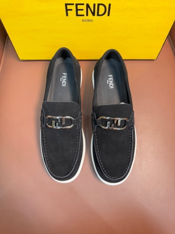 Black suede moccasins with closure