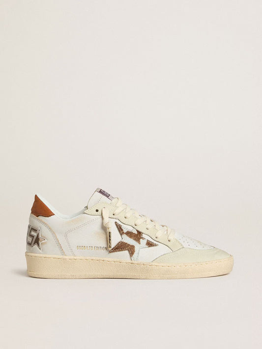 Star in Cavallino leather with a polka dot design and tobacco-brown leather at the heel