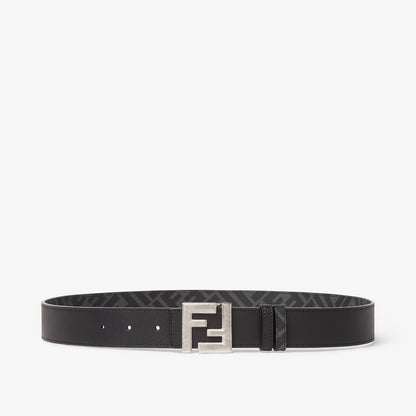 Men's reversible belt in black leather and black FF canvas