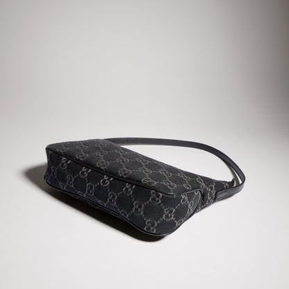 Kleine Lady Lunetta Schultertasche aus schwarzer GG Denim