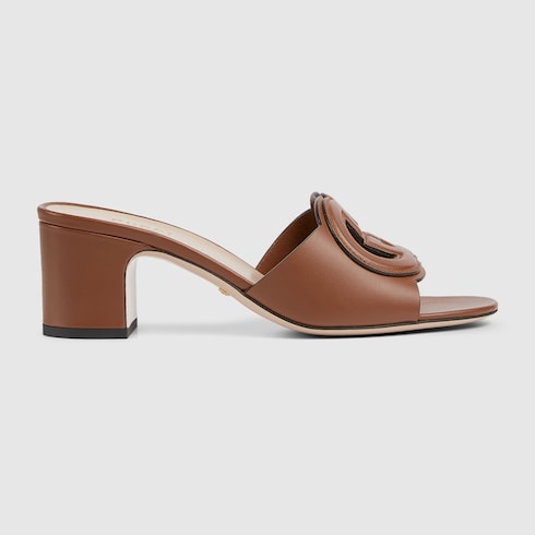 Women's GG Criss-Cross Slider Sandals in Brown Leather