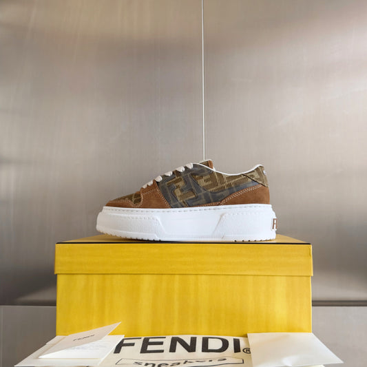 Match sneakers with platform made of FF Fabric canvas brown