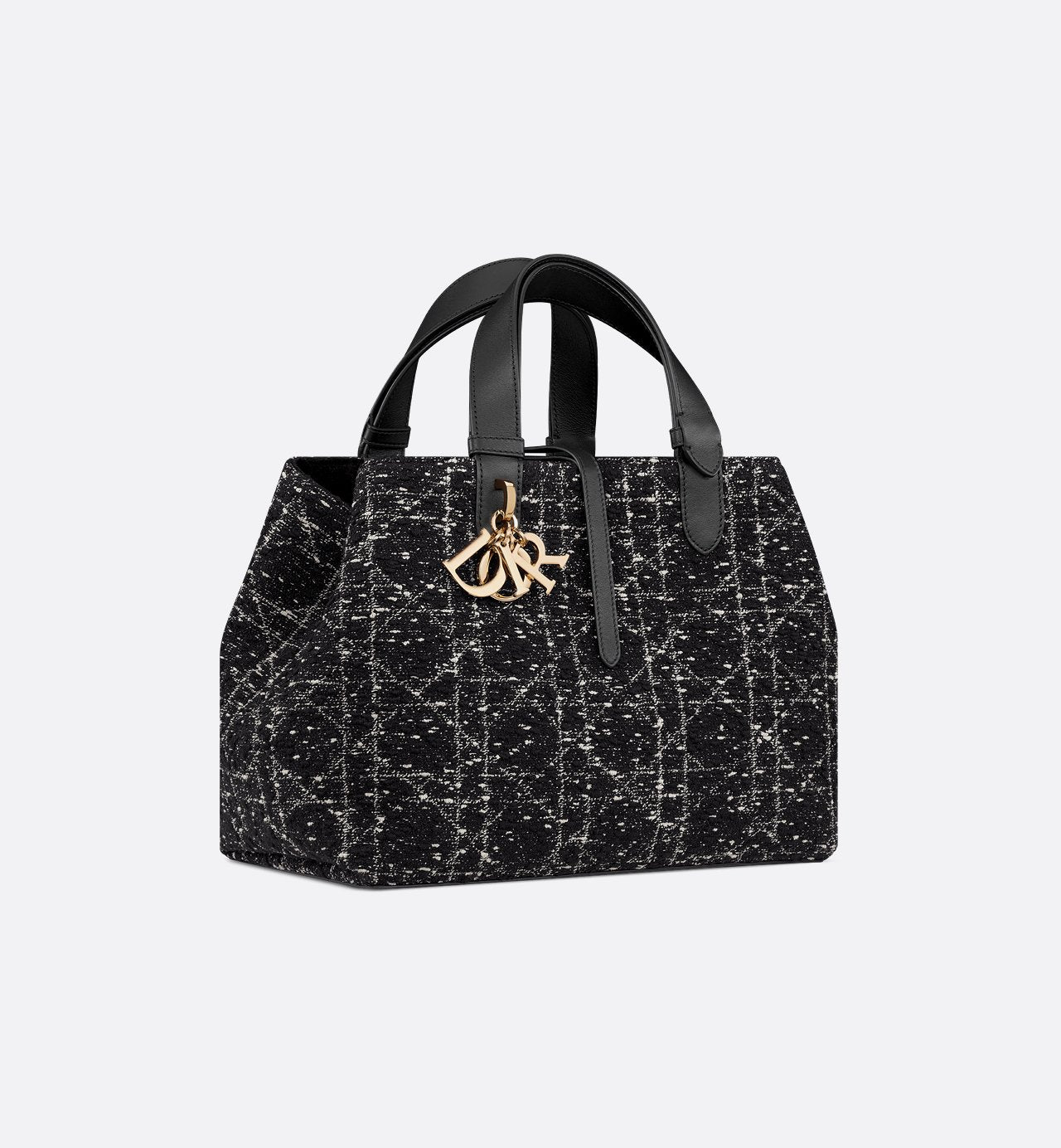 Toujours Medium Schwarze Tweed Tasche mit weißem Cannage-Muster
