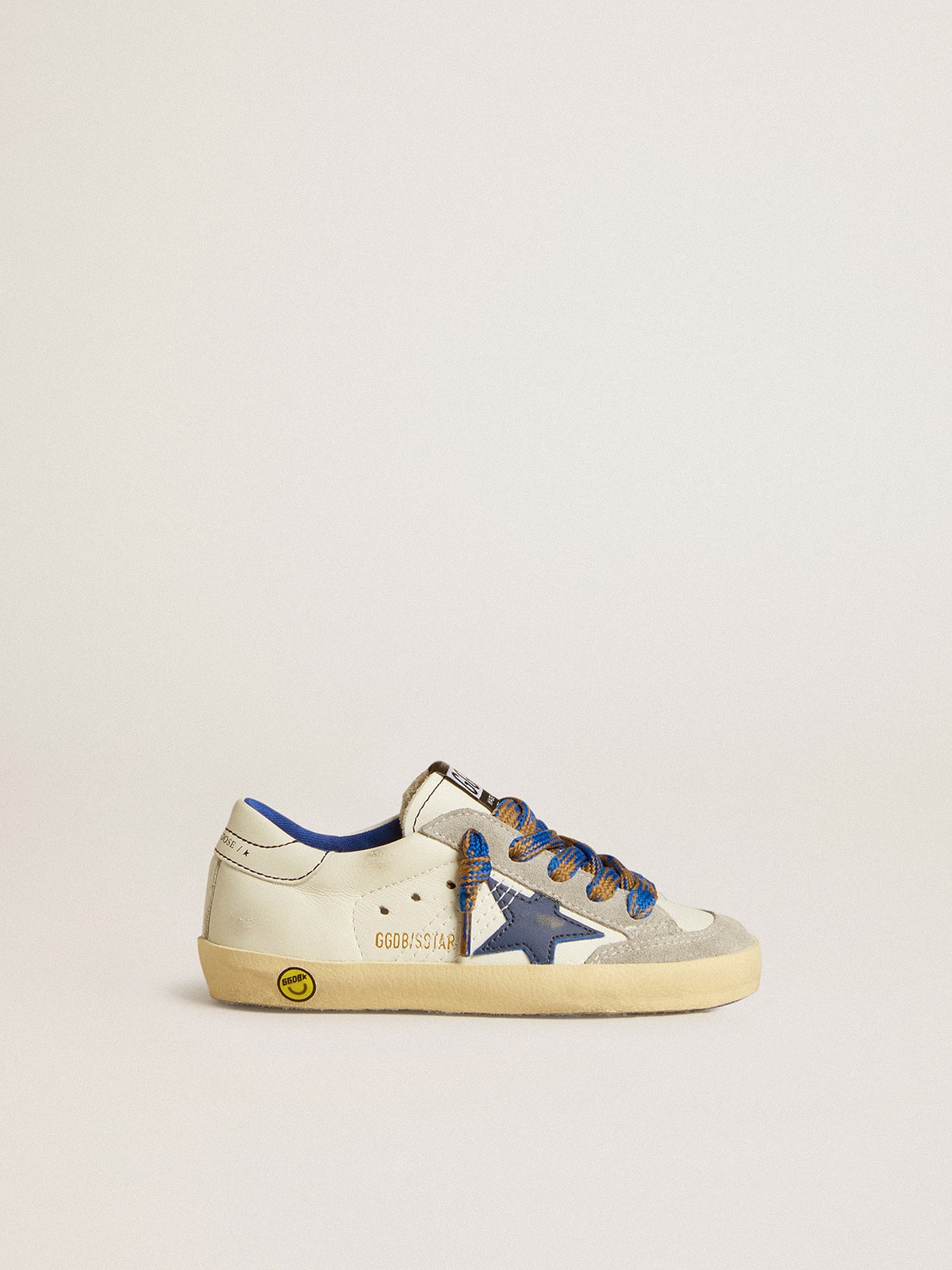 Super-Star Young with blue leather star and ice-grey suede inserts