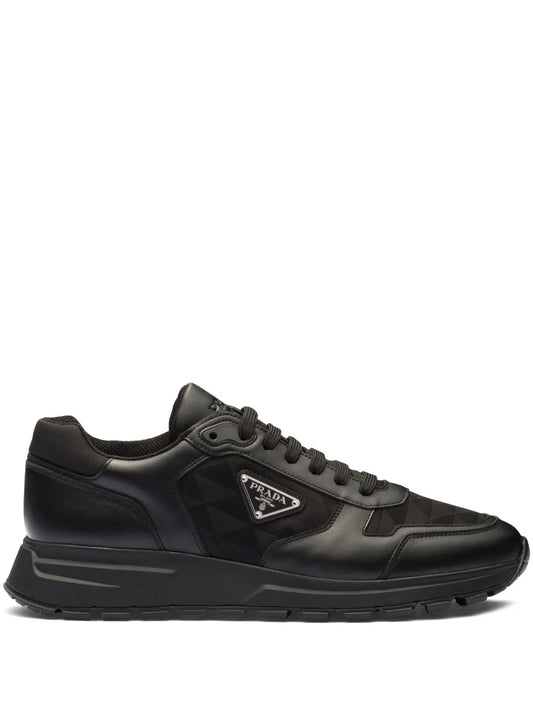 Leather sneakers with jacquard logo