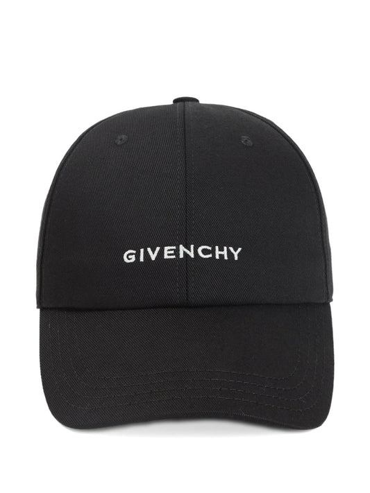 Black baseball cap with embroidered logo