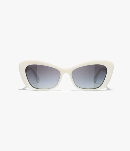 Cat-Eye-Sonnenbrille aus Acetat und weißem Perlmuttglas mit grau verlaufenden Gläsern