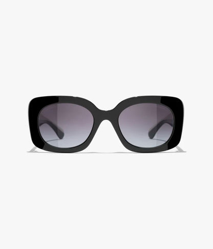 Zweifarbige quadratische Sonnenbrille aus schwarzem Acetat mit grauen Gläsern