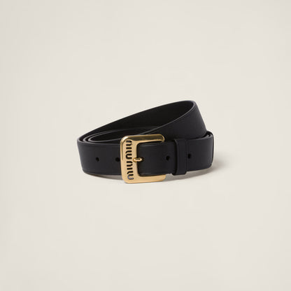 Nappa Leather Belt Black Gold Buckle 3cm