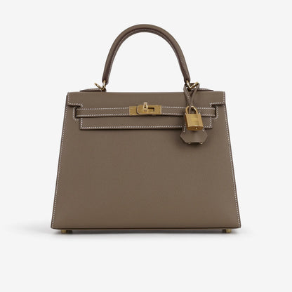 Kelly 25 Etoupe con finiture in oro Epsom