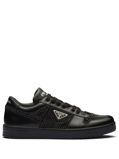 Black leather sneakers with crystal details