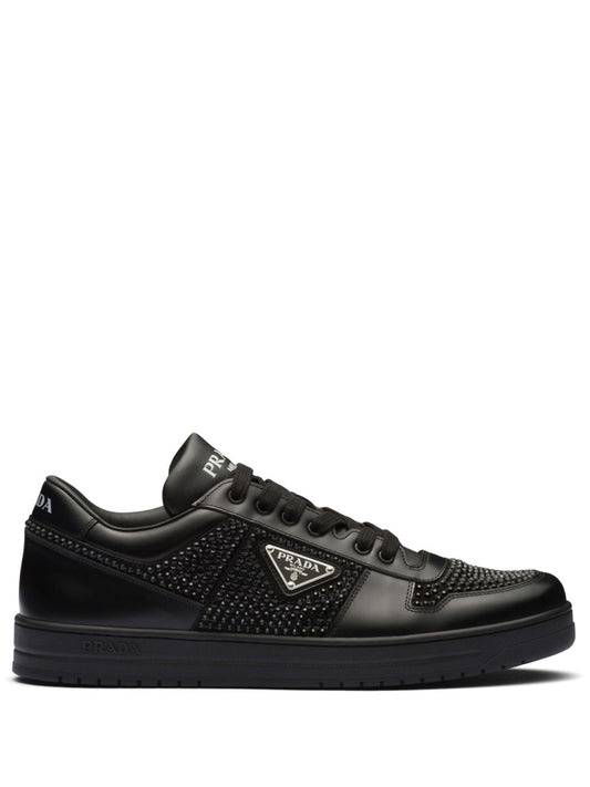 Black leather sneakers with crystal details