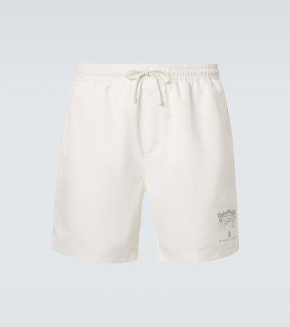 Badehose mit elastischem Bund und Kordelzug Weiß