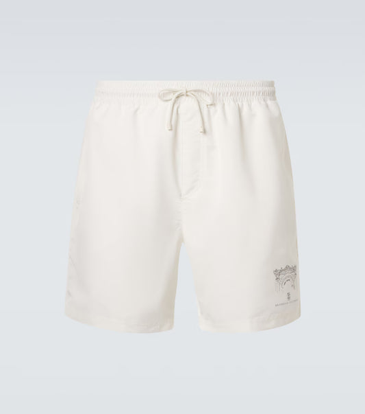 Badehose mit elastischem Bund und Kordelzug Weiß