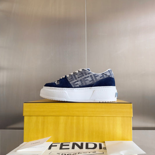 Match sneakers with platform made of FF Fabric canvas blue
